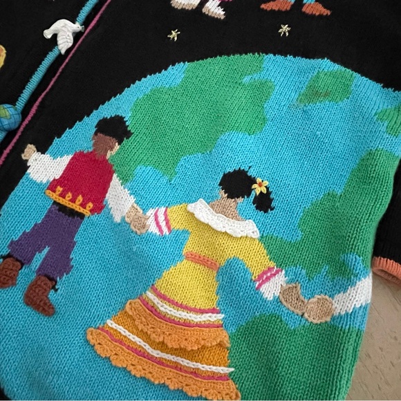 Storybook Knits Children of the World Embroidered Cardigan Sweater L - Picture 7 of 11